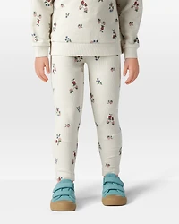 Toddler Girl Organic Cotton Ribbed Knit Pants in Berry Blossom Print