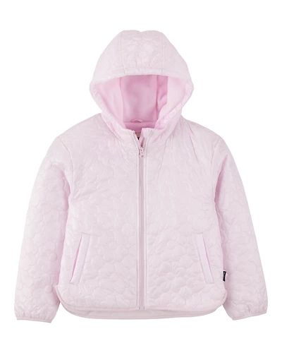 Girls Floral Quilted Midweight Jacket - Pink