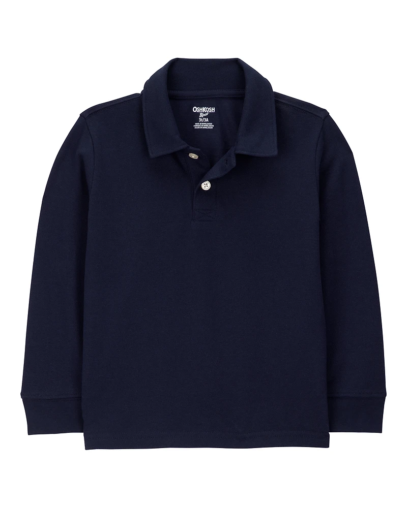 Toddler Pique Long-Sleeve Polo Shirt - Navy
