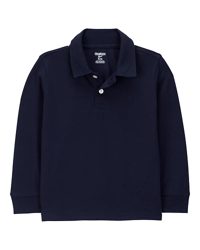 Toddler Pique Long-Sleeve Polo Shirt - Navy