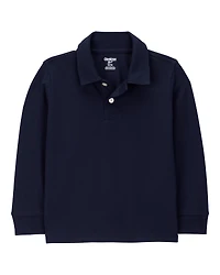 Toddler Pique Long-Sleeve Polo Shirt - Navy