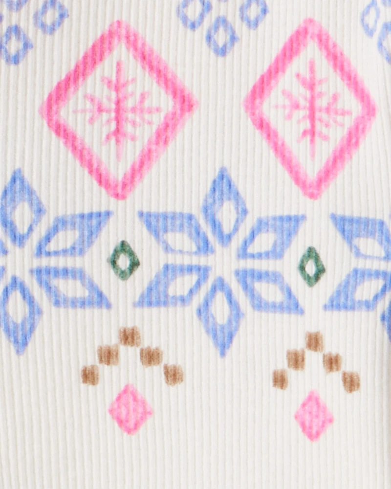 Girls Fair Isle Thermal Henley Top - Ivory