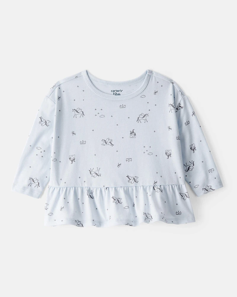 Baby Girl Unicorn Print Long-Sleeve Top - Blue