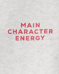 Girls Main Character Energy Quarter-Zip Pullover Sweatshirt - Grey