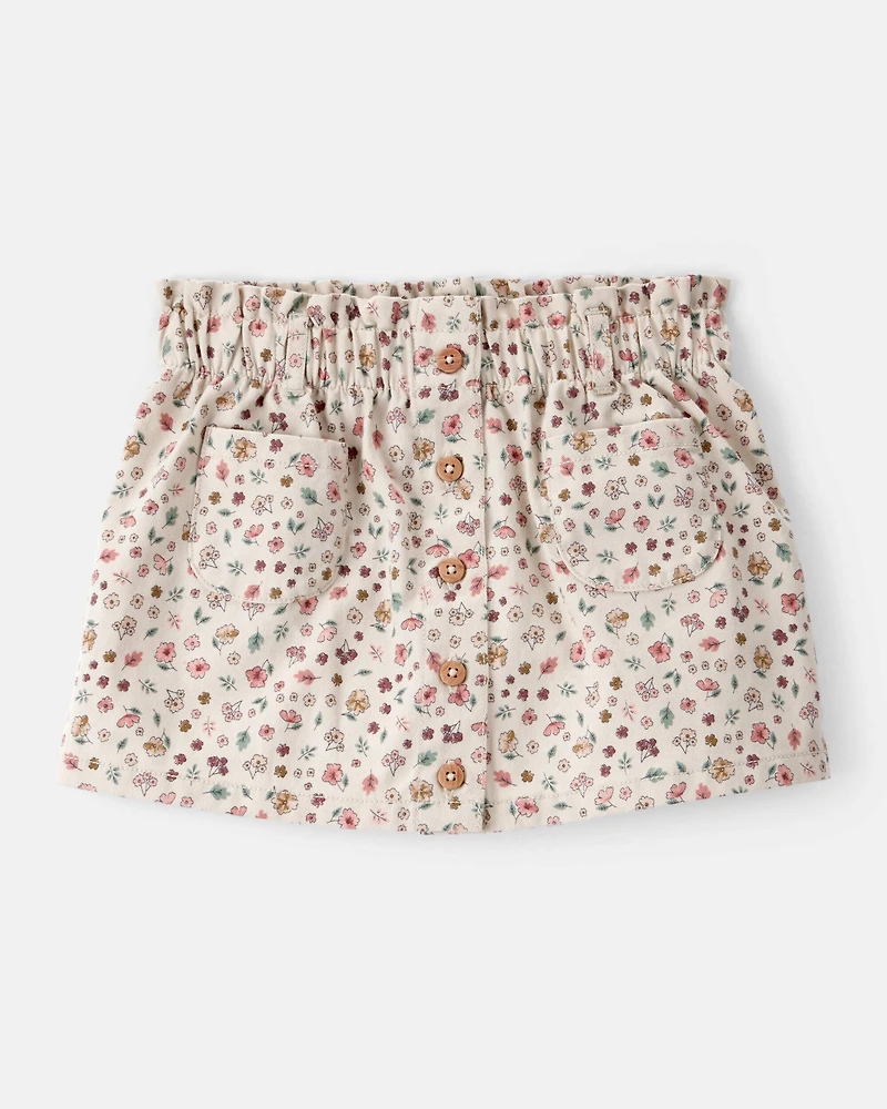 Toddler Girl Floral Print Cotton Skirt - White