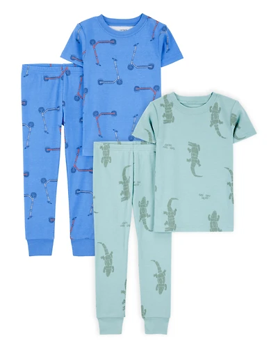 Toddler 4-Piece Snug Fit 100% Cotton Pajamas - Green/Blue