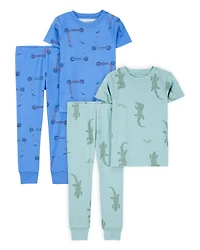 Toddler 4-Piece Snug Fit 100% Cotton Pajamas - Green/Blue