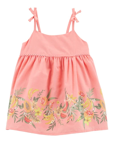 Baby Poplin Floral Print Dress - Pink