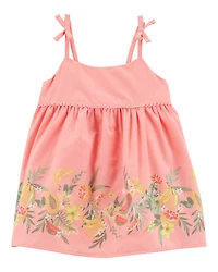 Baby Poplin Floral Print Dress - Pink