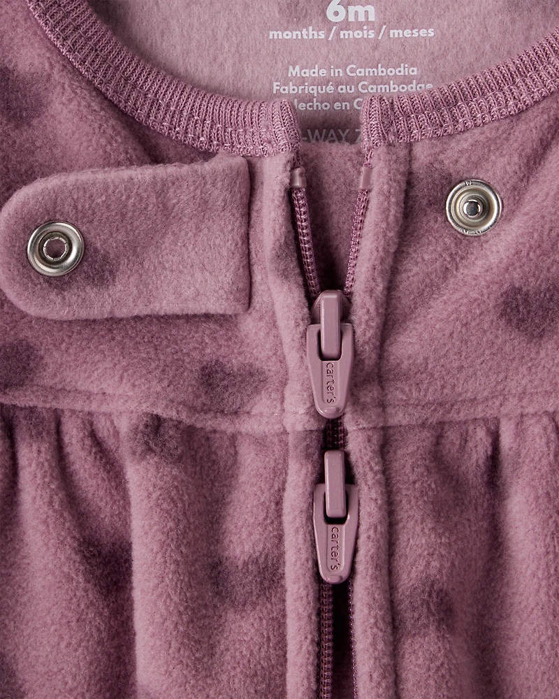 Baby Girl Heart Print Fleece Long-Sleeve Loose Fit Sleep & Play Pajamas - Purple