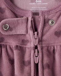 Baby Girl Heart Print Fleece Long-Sleeve Loose Fit Sleep & Play Pajamas - Purple