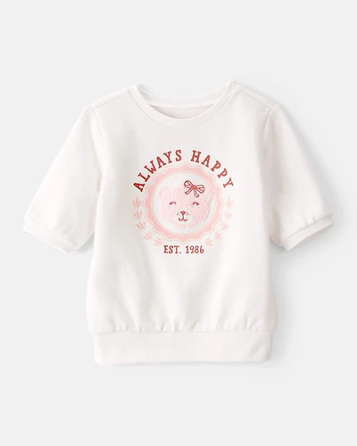 Toddler Girl Bear Short-Sleeve Fashion Top - White