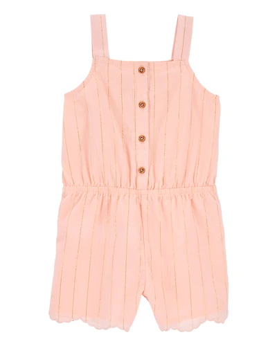 Toddler Boho Button-Up Crinkle Romper - Coral