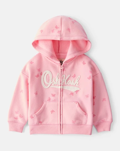 Baby Girl Butterfly Print DayDream Fleece Hooded Zip-Up Jacket - Pink