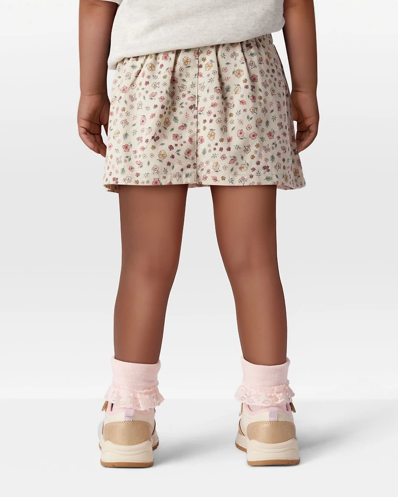 Toddler Girl Floral Print Cotton Skirt - White