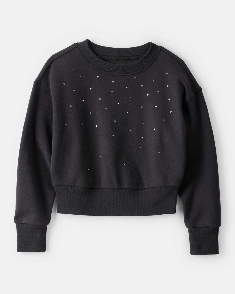 Girls DayDream Fleece Rhinestone Pullover Sweatshirt - Black