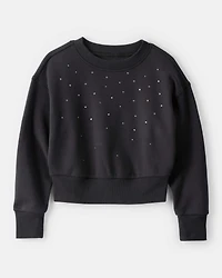 Girls DayDream Fleece Rhinestone Pullover Sweatshirt - Black