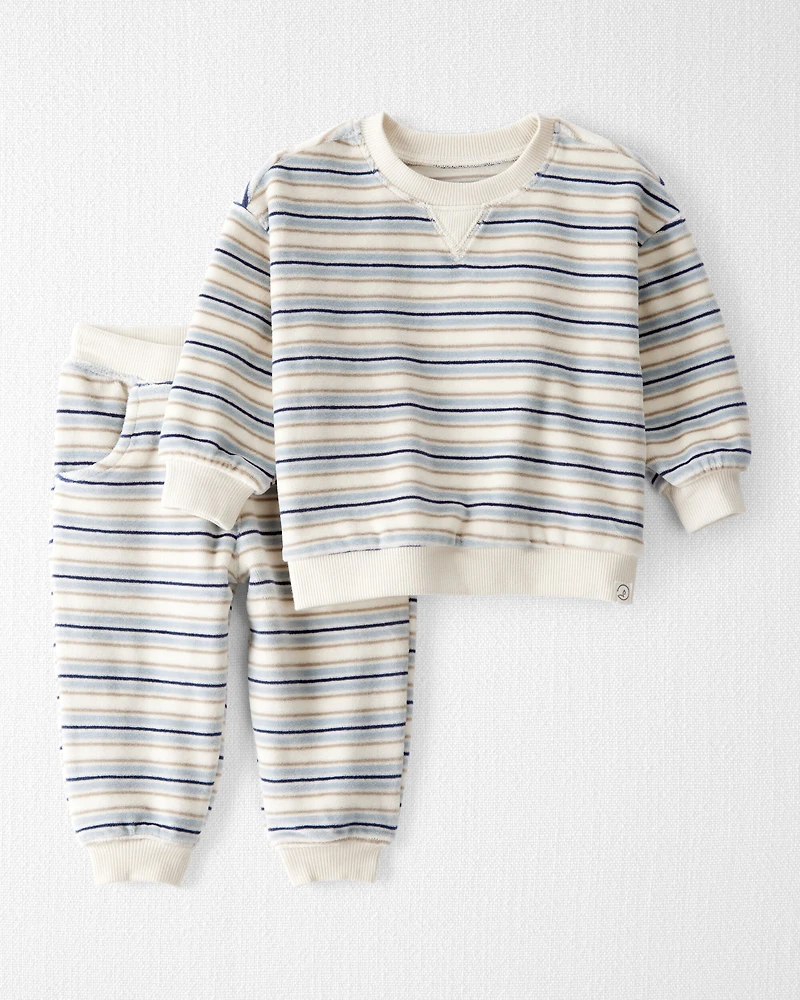 Baby 2-Piece Organic Cotton Velour Set in Stripes