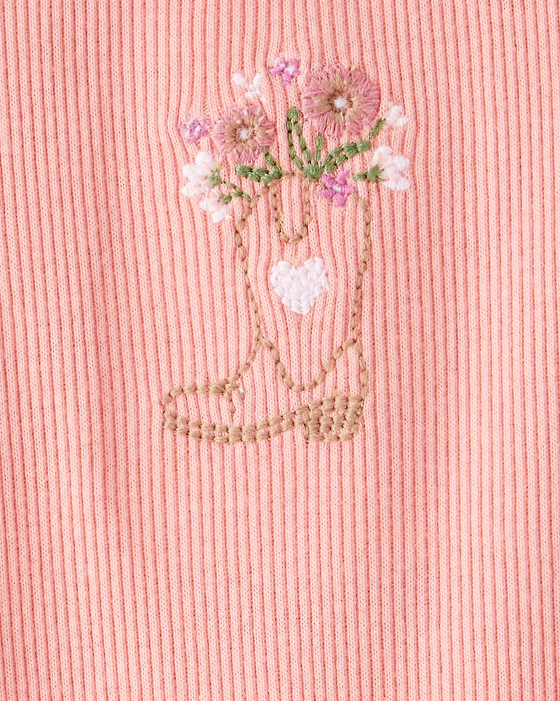 Baby Girl Cowgirl Boot Cotton Short-Sleeve Top - Pink