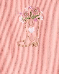 Baby Girl Cowgirl Boot Cotton Short-Sleeve Top - Pink