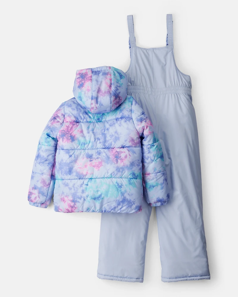 Girls 2-Piece Tie Dye Hooded Snowsuit Jacket & Bib Set - Blue