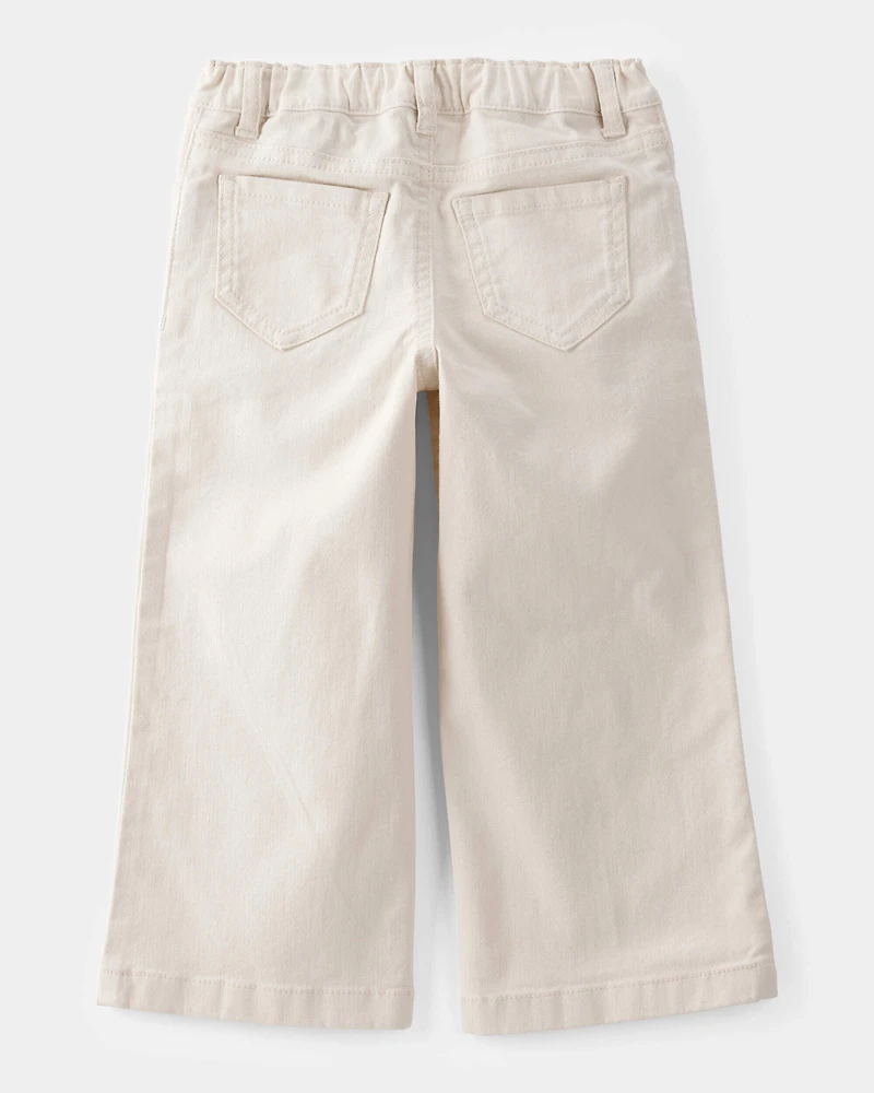 Toddler Embroidered Stretch Denim Wide Leg Jeans - Cream
