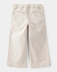 Toddler Embroidered Stretch Denim Wide Leg Jeans - Cream