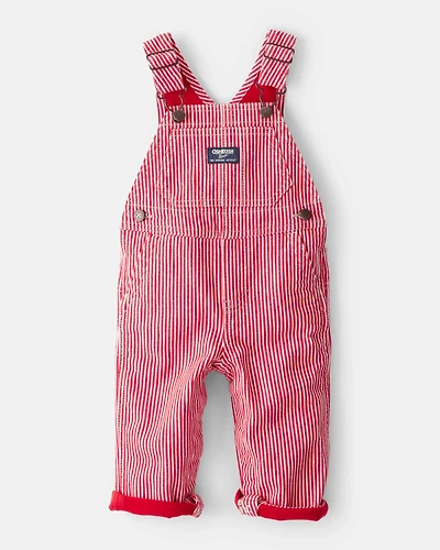 Baby Boy Hickory Striped Overalls - Red