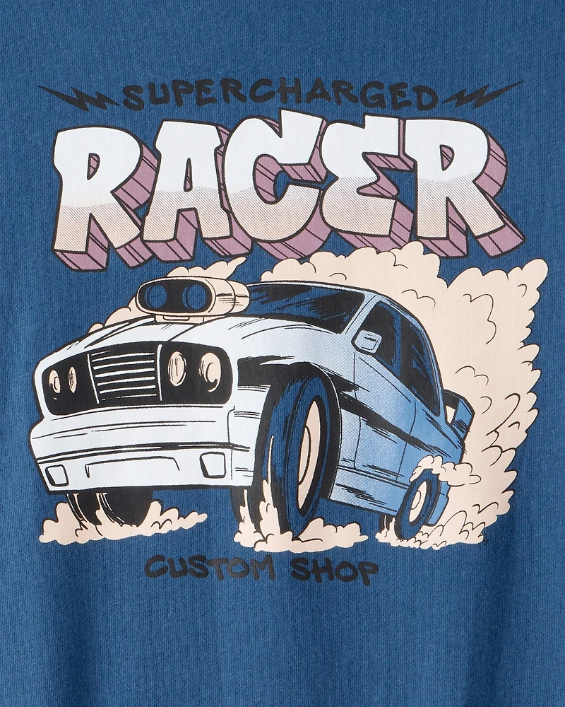 Boys Race Car Long-Sleeve Graphic Tee - Blue