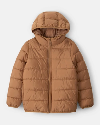 Kid Hooded Puffer Jacket - Brown
