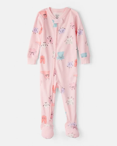 Toddler Girl Monster 100% Cotton Snug Fit Footie 1-Piece Pajamas - Pink