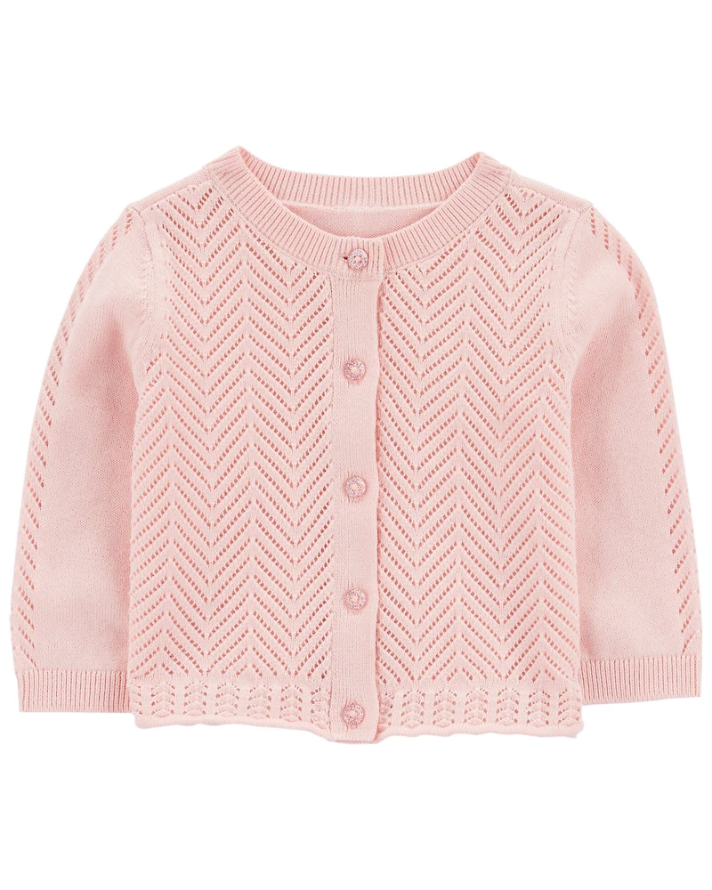Baby Girl Pointelle Button-Front Sweater Knit Cardigan - Pink