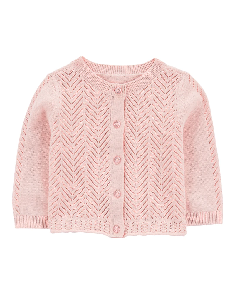 Baby Girl Pointelle Button-Front Sweater Knit Cardigan - Pink