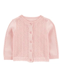 Baby Girl Pointelle Button-Front Sweater Knit Cardigan - Pink