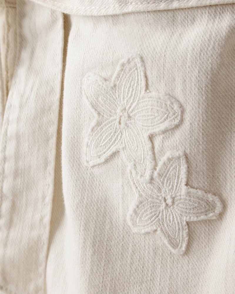 Toddler Girl Embroidered Cotton Long-Sleeve Dress - White