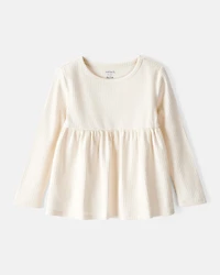 Toddler Girl 2-Piece White Peplum Top & Green Flare Leggings Set - Cream/Green
