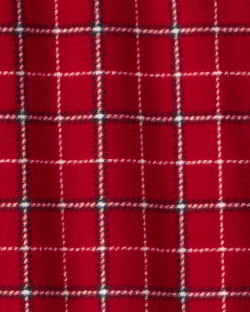 Boys Plaid Print Fleece Long-Sleeve Loose Fit 1-Piece Pajamas - Red