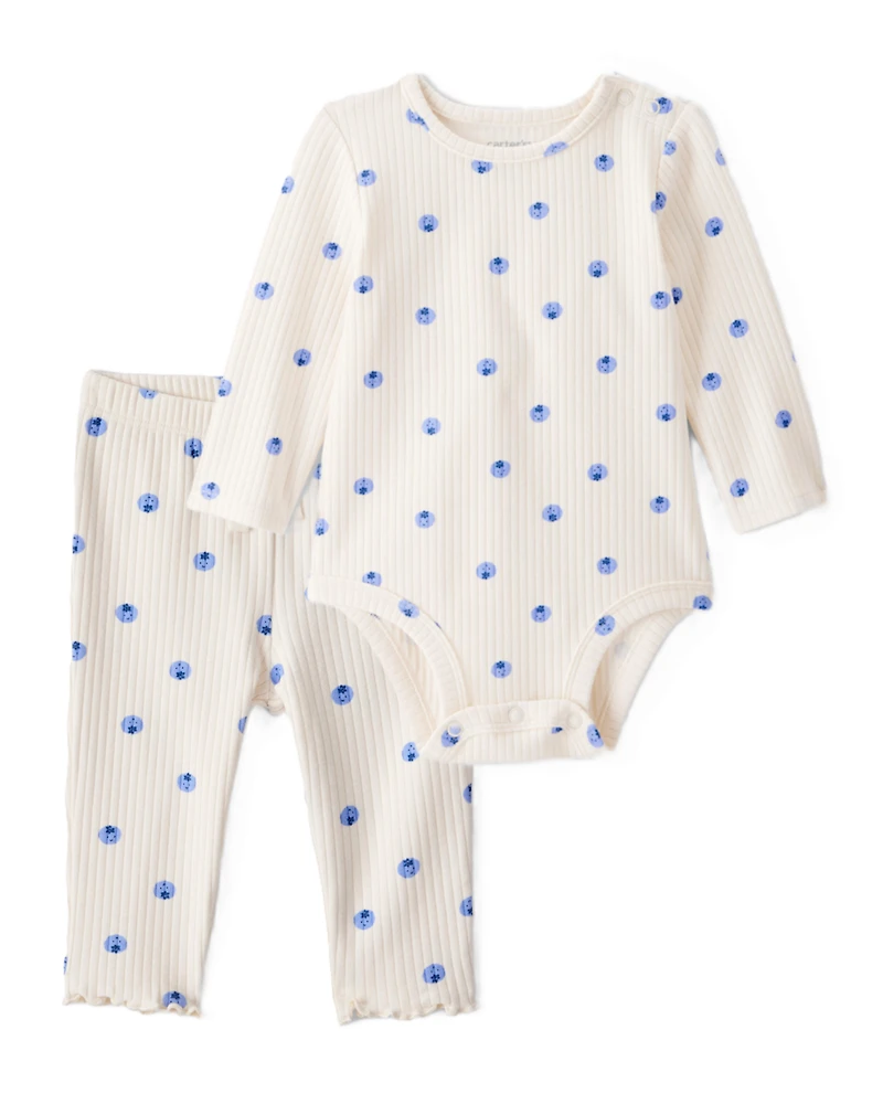 Baby Girl 2-Piece Blueberry Bodysuit & Pull-On Pants Set - Ivory