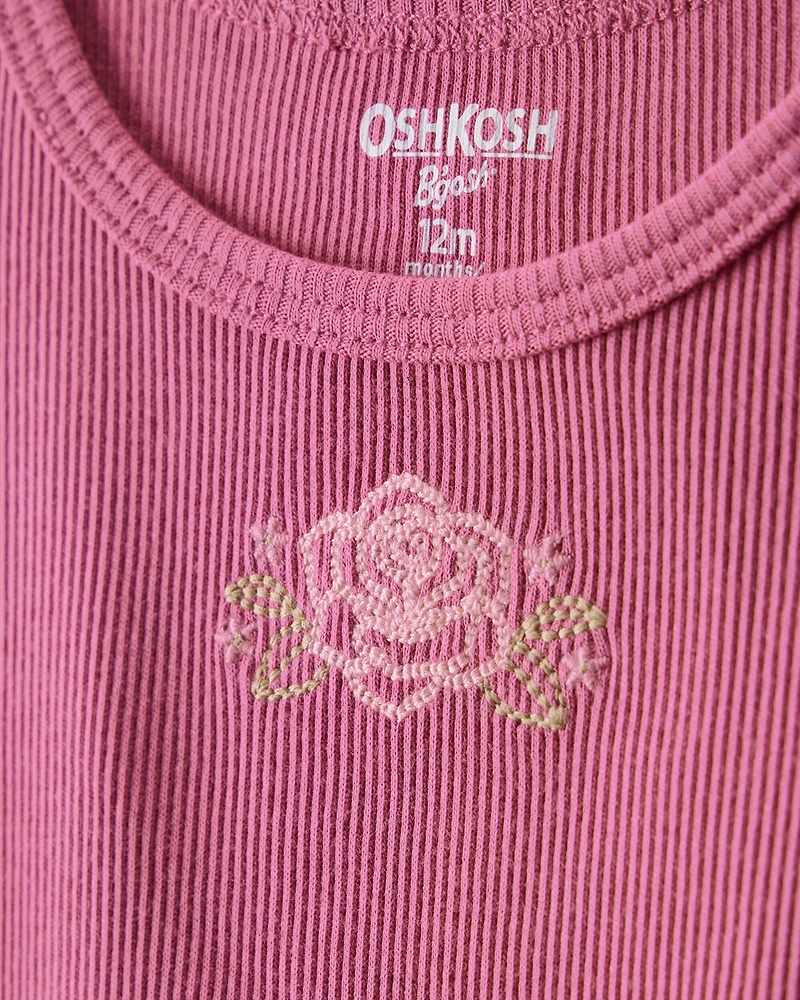 Toddler Girl Flower Cotton Short-Sleeve Top - Pink