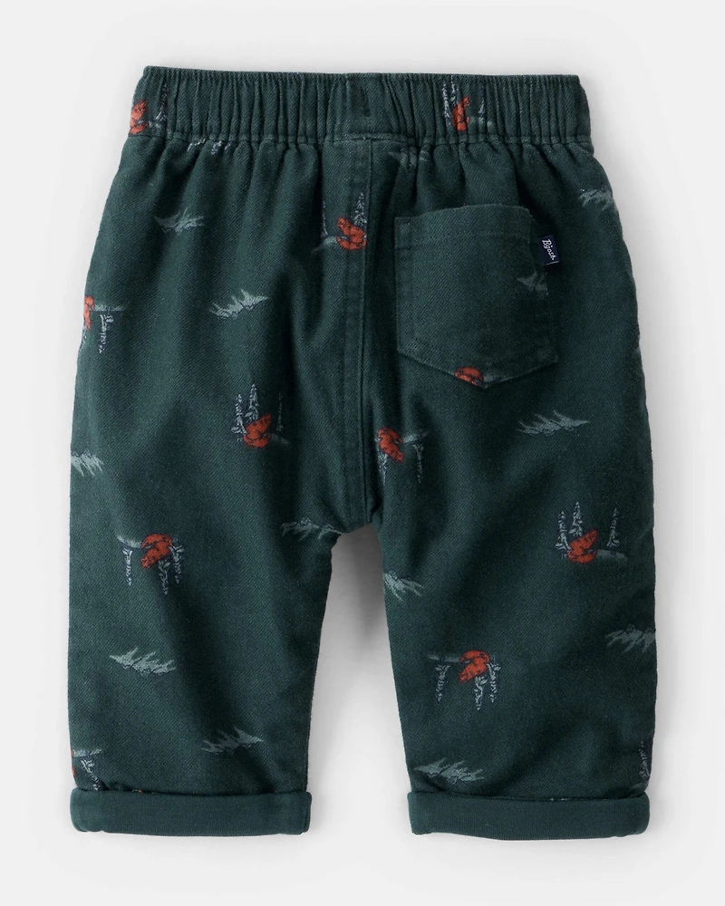 Baby Boy Woodland Fox Print Drawstring Pants - Green