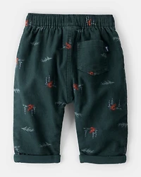 Baby Boy Woodland Fox Print Drawstring Pants - Green