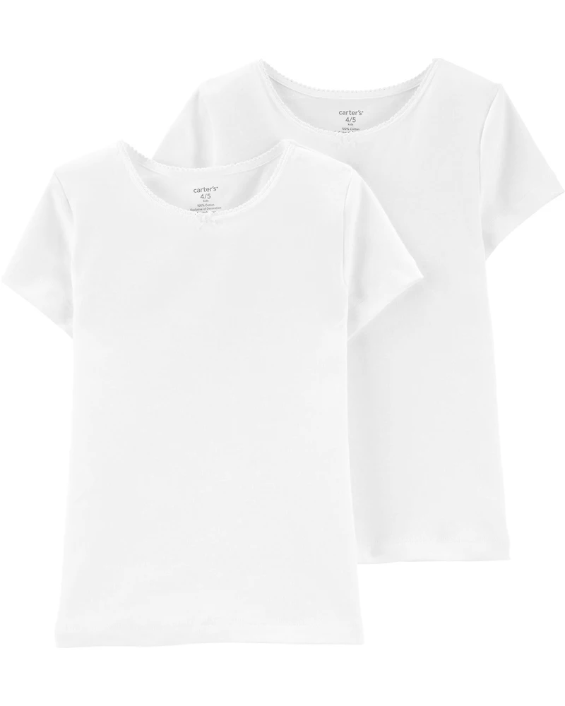 Girls 2-Pack Cotton Short-Sleeve Undershirts - White