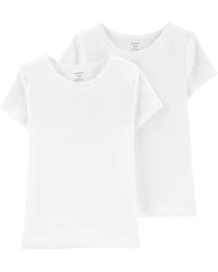 Girls 2-Pack Cotton Short-Sleeve Undershirts - White