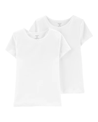 Girls 2-Pack Cotton Short-Sleeve Undershirts - White
