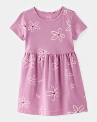 Toddler Girl Flower Print Short-Sleeve Knit Dress - Pink