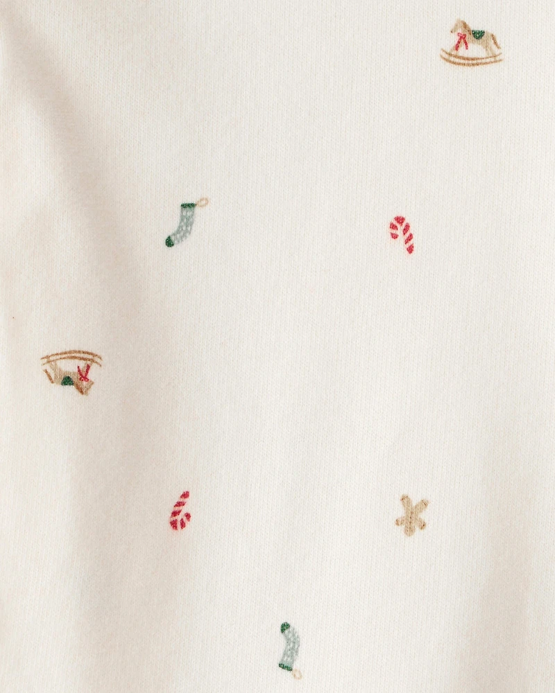 Baby Boy Gingerbread Holiday Print Long-Sleeve Overall Set - Red