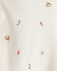 Baby Boy Gingerbread Holiday Print Long-Sleeve Overall Set - Red