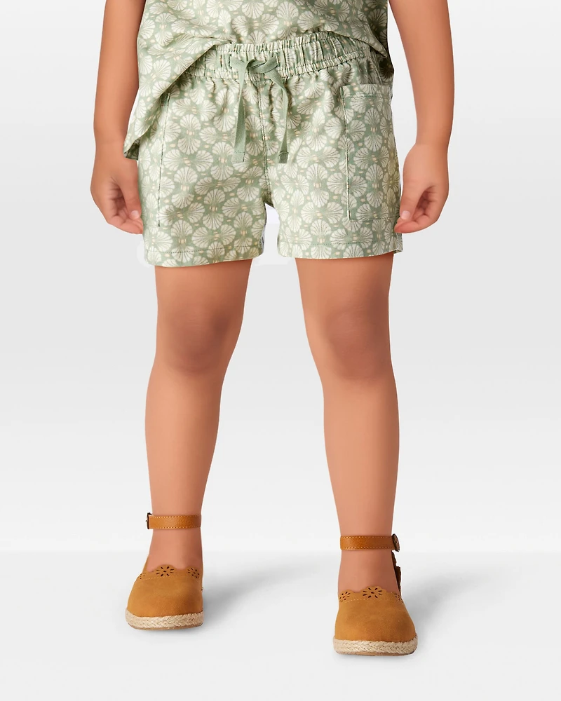 Toddler Tropical Print Drawstring Shorts - Green