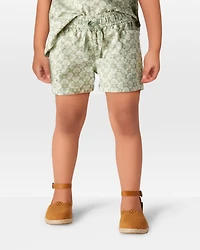 Toddler Tropical Print Drawstring Shorts - Green