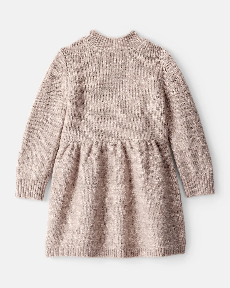 Baby Girl Sweater Knit Long-Sleeve Dress - Brown